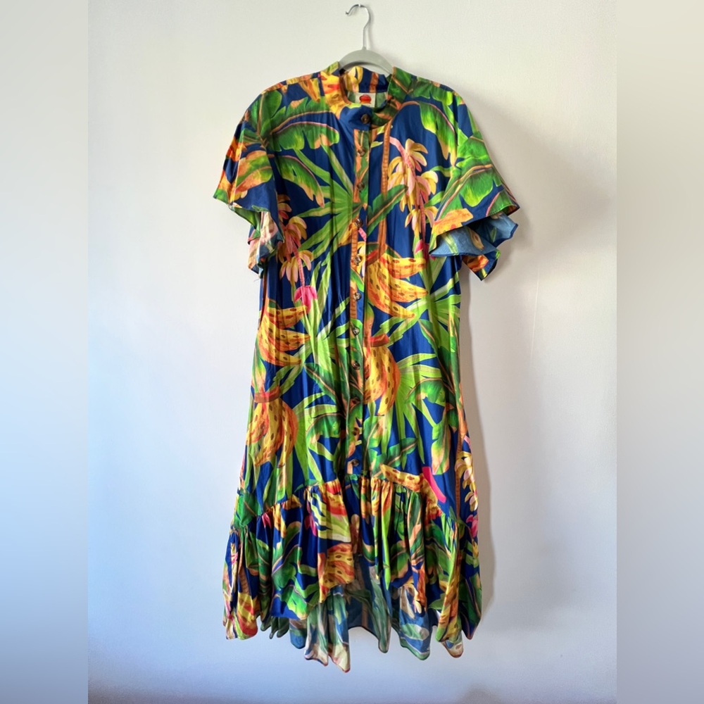 Farm Rio Tropical banana Print Button-Up Dress